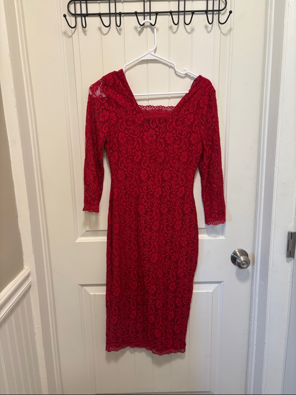 Candie's Red Lace Midi Dress with 3/4 Sleeves